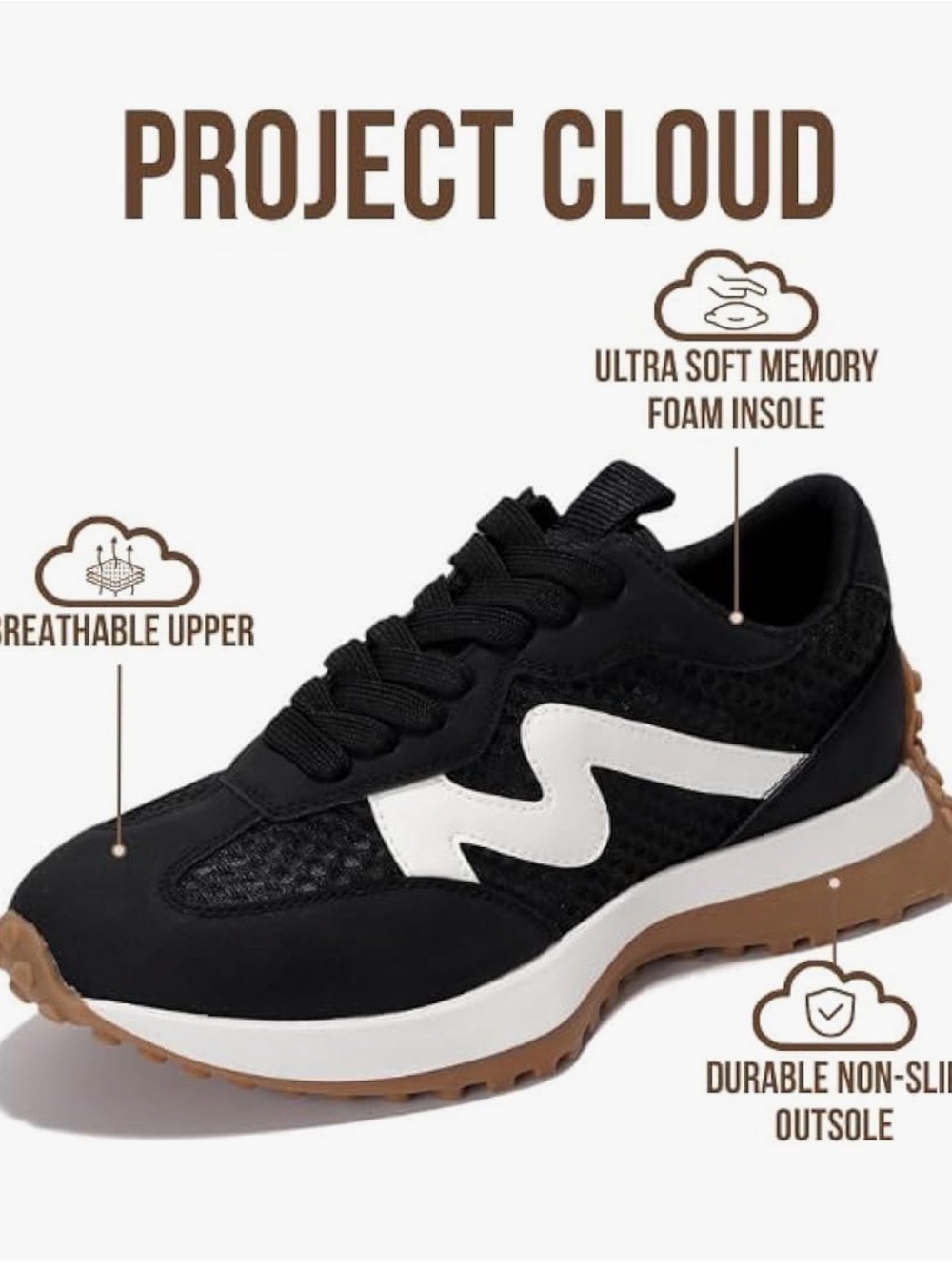Project Cloud trendy Women’s shoes size 9 Black and White Low-Top Sneakers - Picture 11 of 11